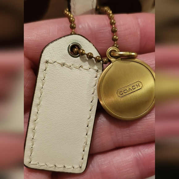 Coach Signature C Shoulder Tote Bag w/ Satin Stripe & Leather Trim 14" X 10" - Picture 6 of 14